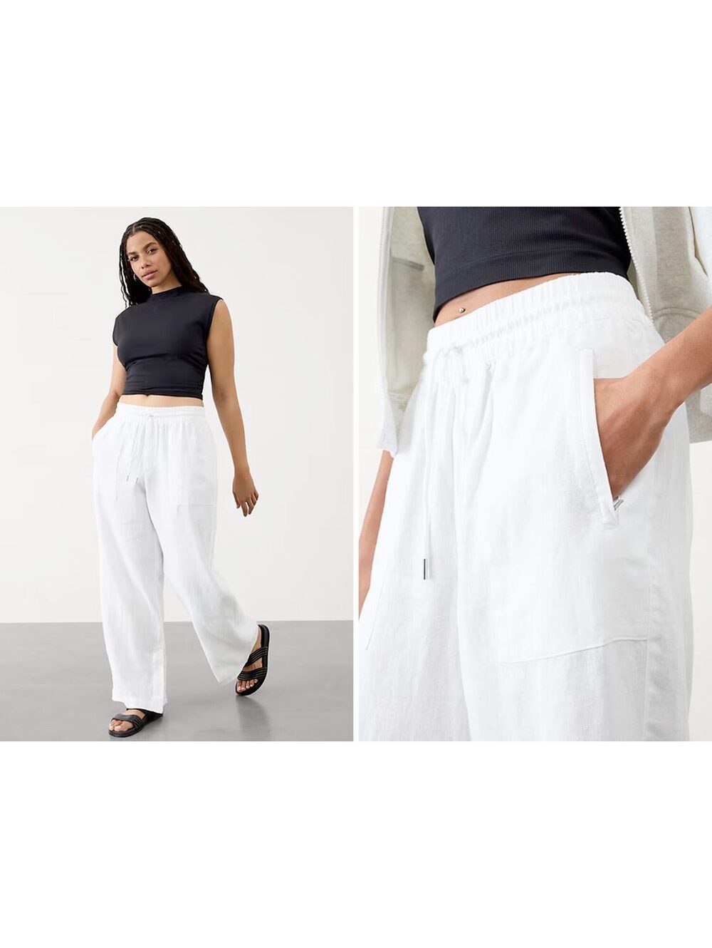 Athleta Retreat Linen Wide Leg Pants in White, Size 2X